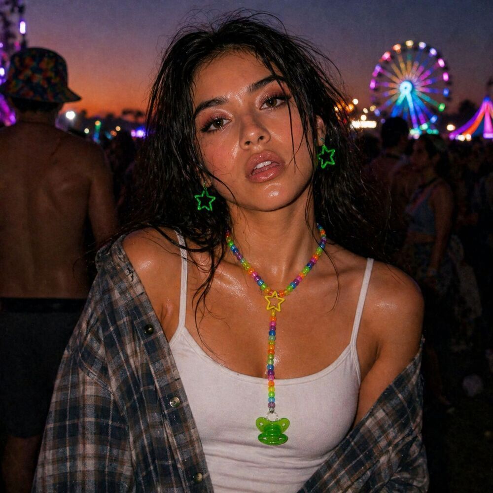 Rave 4 pc Rainbow Necklace binky cord earrings (Kandi jolly rancher)
